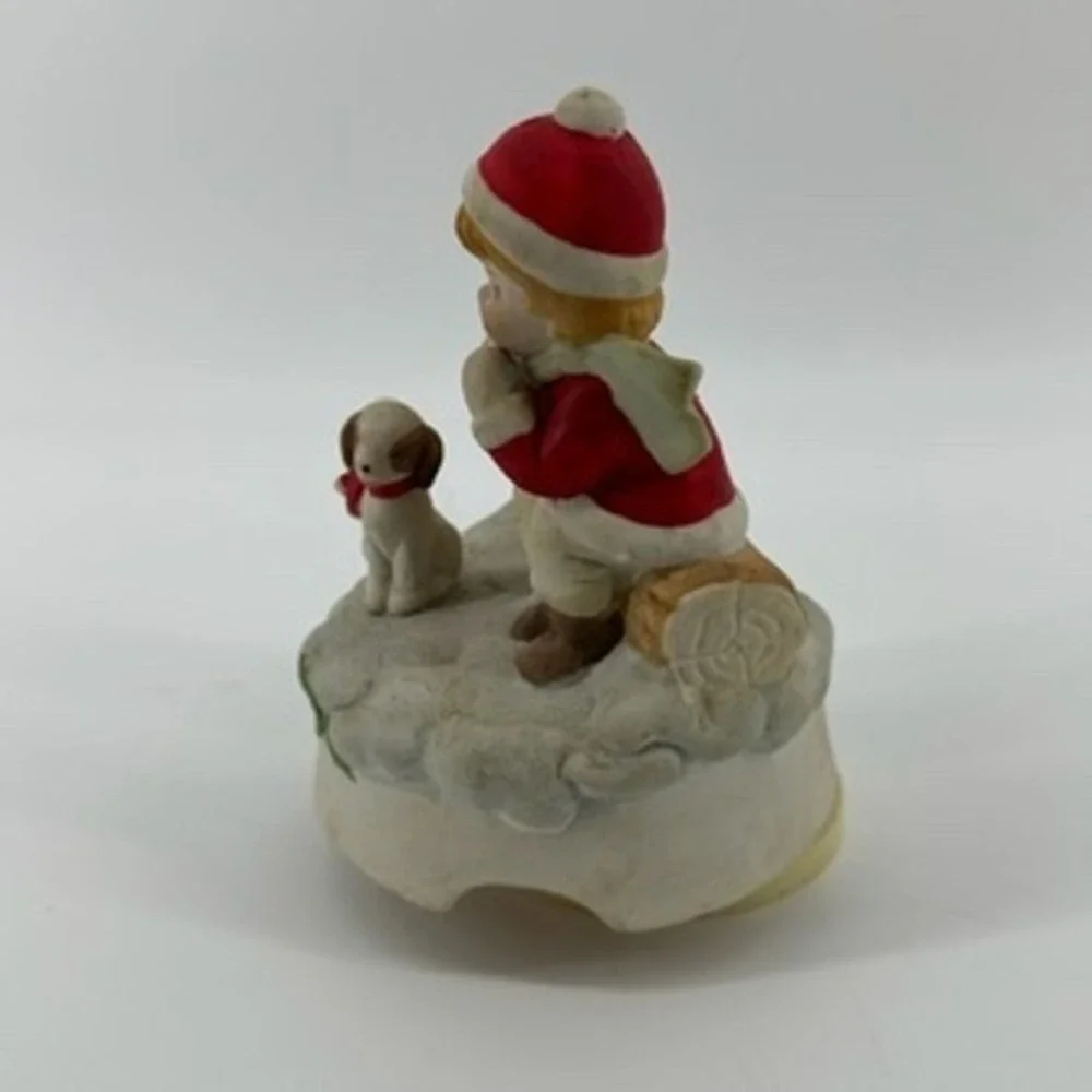 Vintage Montgomery Ward Christmas Boy and Dog Figurine‎ Music Box Jingle Bells